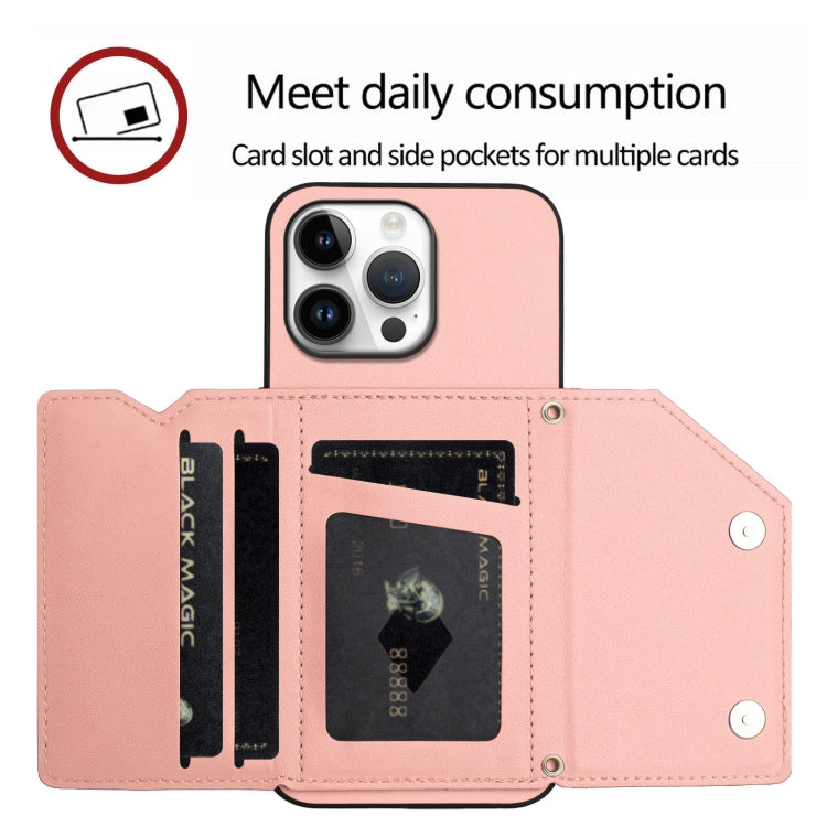 For iPhone 16 Pro Max Skin Feel Four Card Slots Phone Case with Wrist Strap