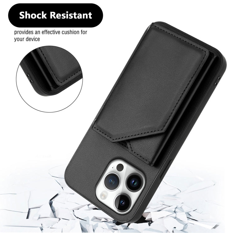 For iPhone 16 Pro Max Skin Feel Four Card Slots Phone Case with Wrist Strap