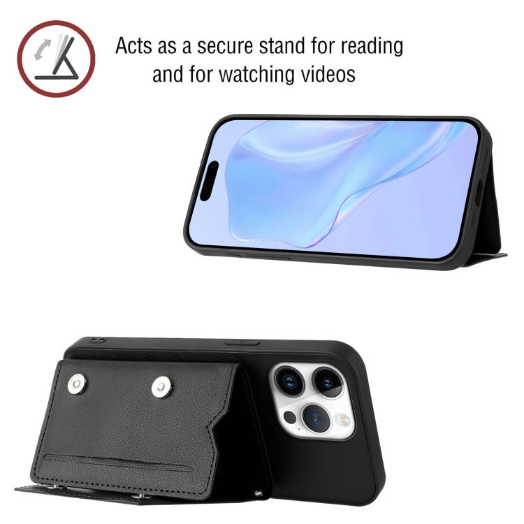 For iPhone 16 Pro Max Skin Feel Four Card Slots Phone Case with Wrist Strap