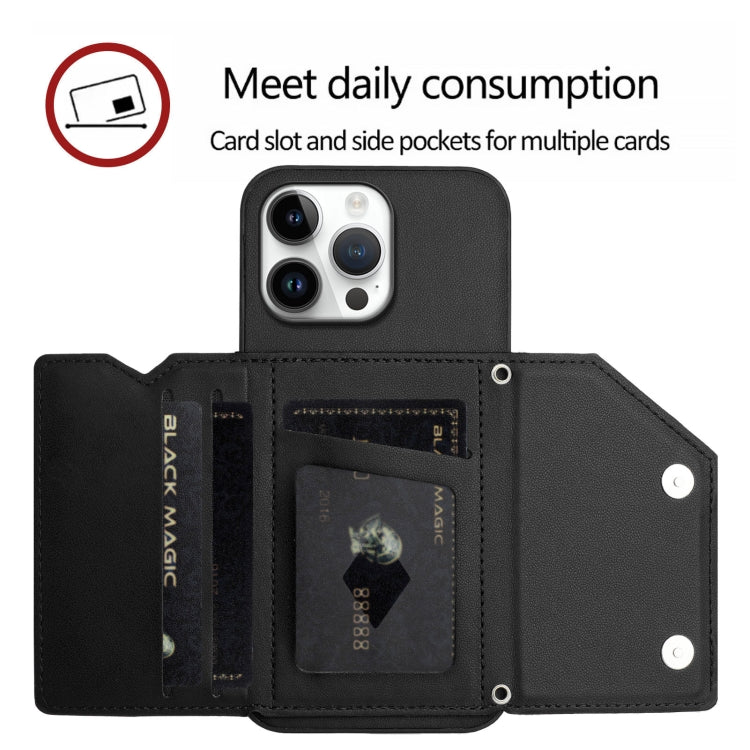 For iPhone 16 Pro Max Skin Feel Four Card Slots Phone Case with Wrist Strap