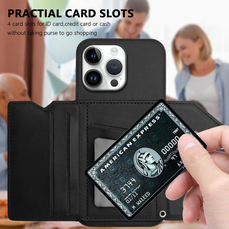For iPhone 16 Pro Max Skin Feel Four Card Slots Phone Case with Wrist Strap