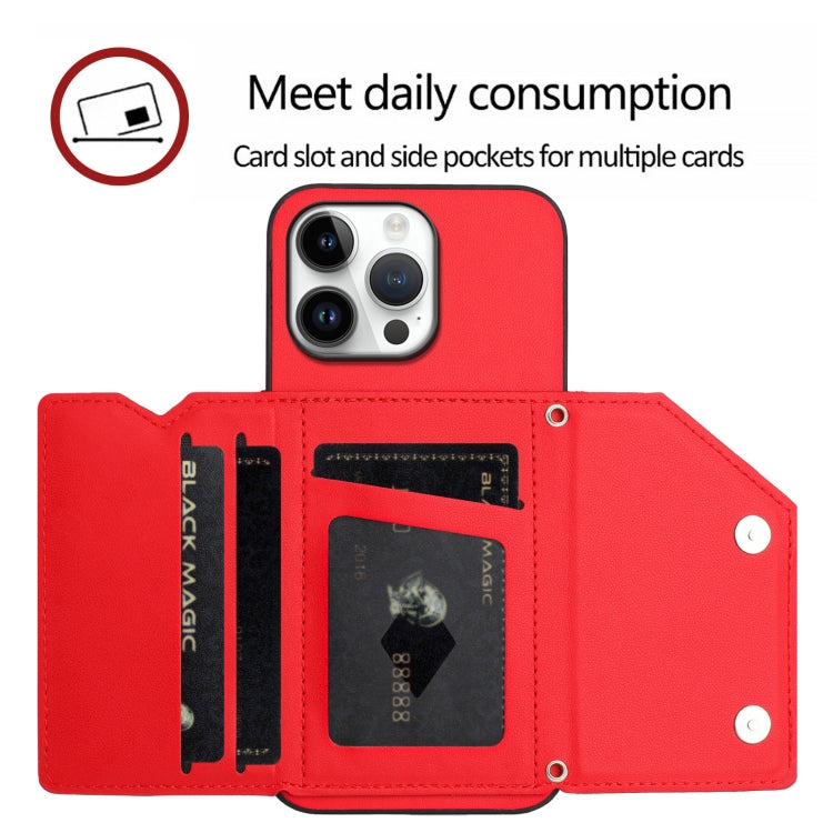 For iPhone 16 Pro Max Skin Feel Four Card Slots Phone Case with Wrist Strap