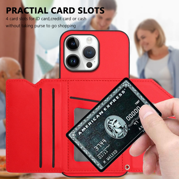 For iPhone 16 Pro Max Skin Feel Four Card Slots Phone Case with Wrist Strap
