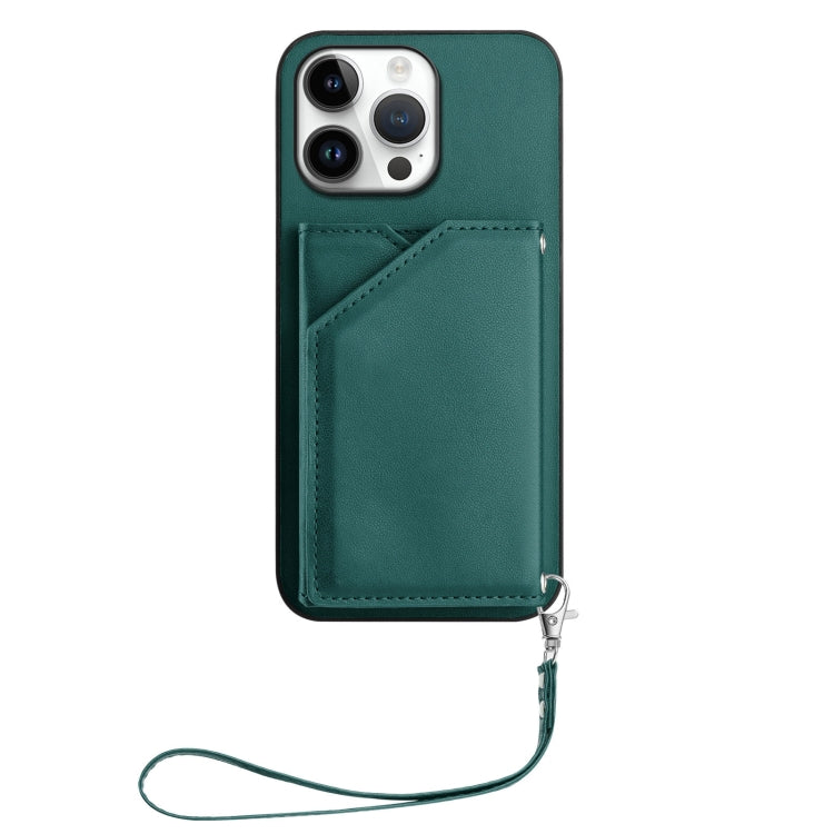 For iPhone 16 Pro Max Skin Feel Four Card Slots Phone Case with Wrist Strap