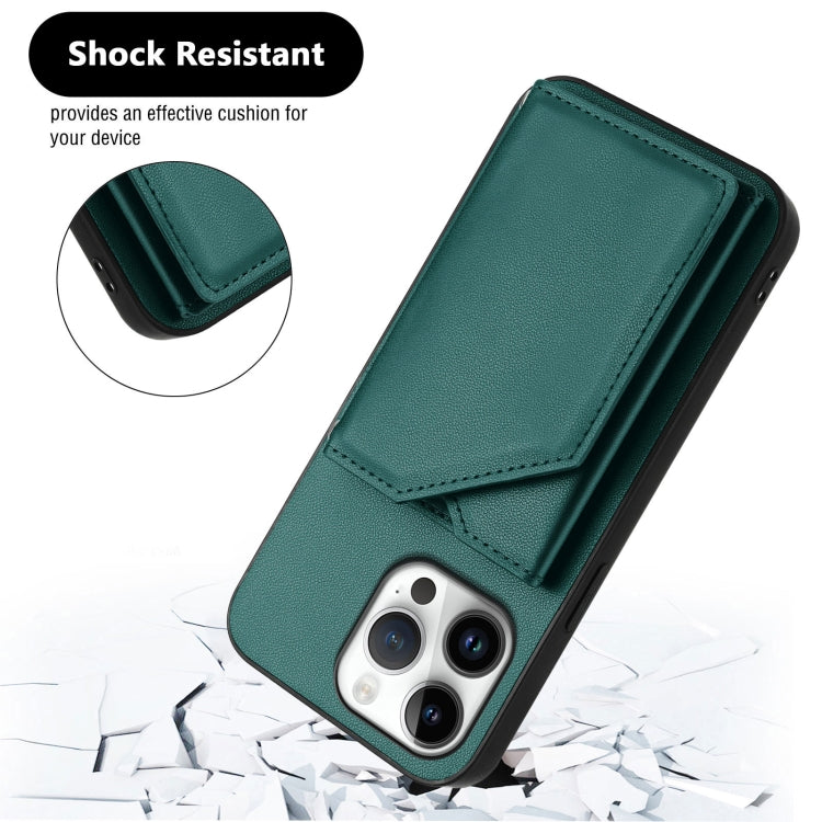 For iPhone 16 Pro Max Skin Feel Four Card Slots Phone Case with Wrist Strap