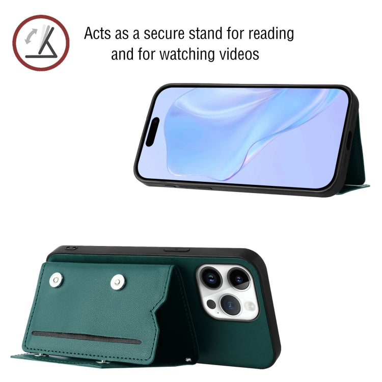 For iPhone 16 Pro Max Skin Feel Four Card Slots Phone Case with Wrist Strap