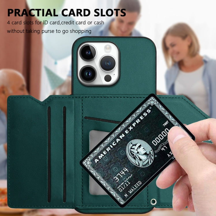 For iPhone 16 Pro Max Skin Feel Four Card Slots Phone Case with Wrist Strap
