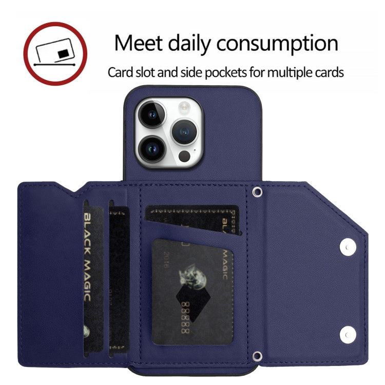 For iPhone 16 Pro Max Skin Feel Four Card Slots Phone Case with Wrist Strap