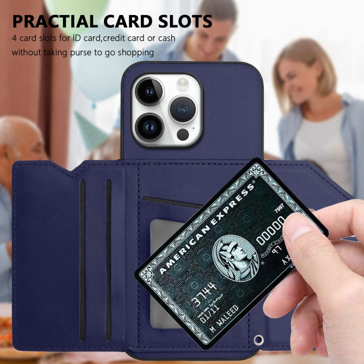 For iPhone 16 Pro Max Skin Feel Four Card Slots Phone Case with Wrist Strap