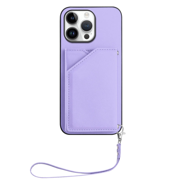 For iPhone 16 Pro Max Skin Feel Four Card Slots Phone Case with Wrist Strap