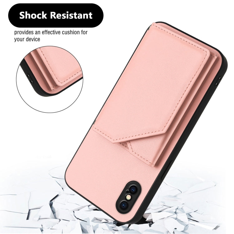 For iPhone X / XS Skin Feel Four Card Slots Phone Case with Wrist Strap