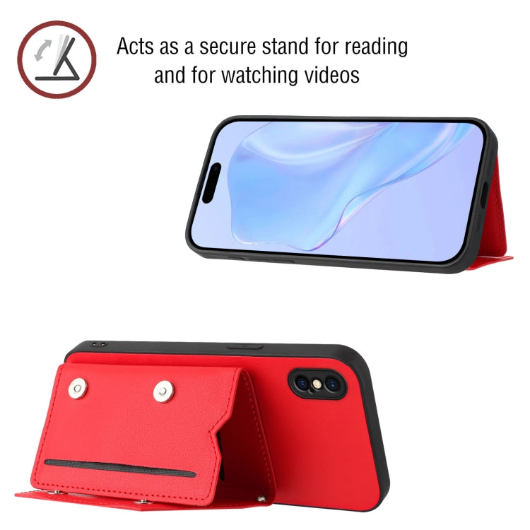For iPhone X / XS Skin Feel Four Card Slots Phone Case with Wrist Strap
