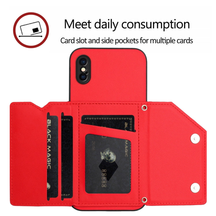 For iPhone X / XS Skin Feel Four Card Slots Phone Case with Wrist Strap