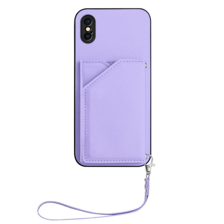 For iPhone X / XS Skin Feel Four Card Slots Phone Case with Wrist Strap