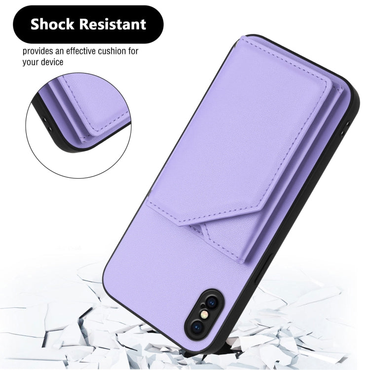 For iPhone X / XS Skin Feel Four Card Slots Phone Case with Wrist Strap