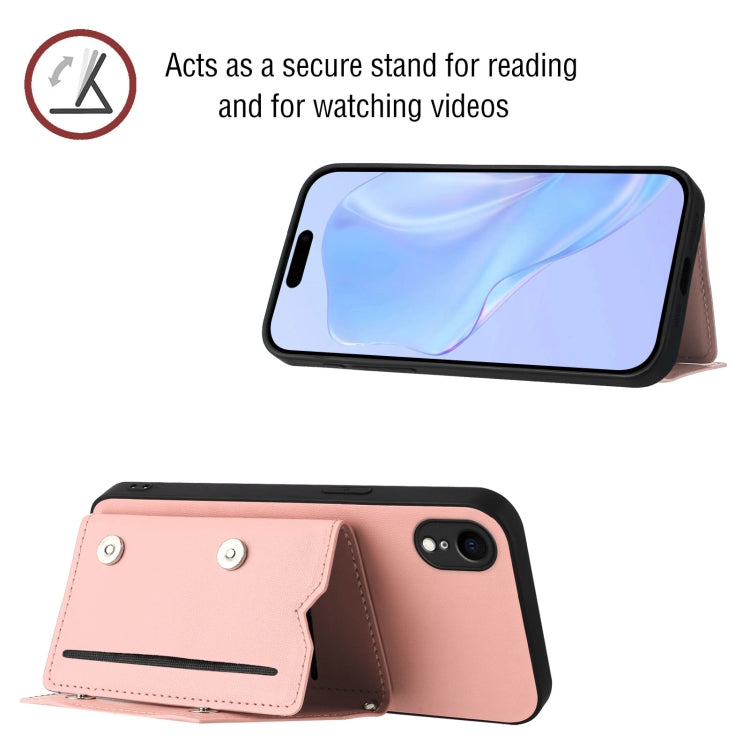 For iPhone XR Skin Feel Four Card Slots Phone Case with Wrist Strap