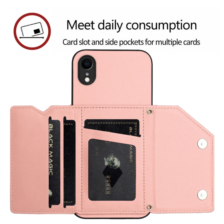 For iPhone XR Skin Feel Four Card Slots Phone Case with Wrist Strap