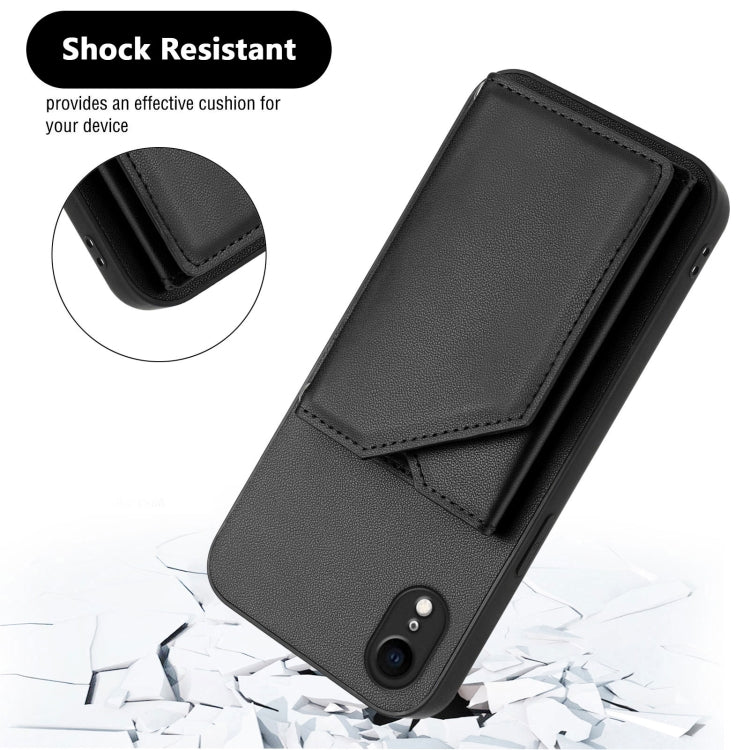 For iPhone XR Skin Feel Four Card Slots Phone Case with Wrist Strap