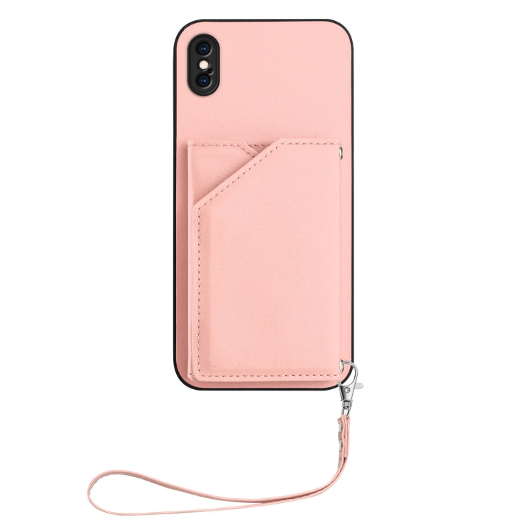 For iPhone XS Max Skin Feel Four Card Slots Phone Case with Wrist Strap