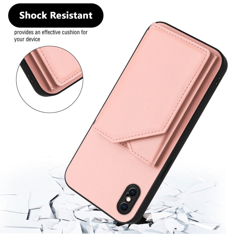For iPhone XS Max Skin Feel Four Card Slots Phone Case with Wrist Strap