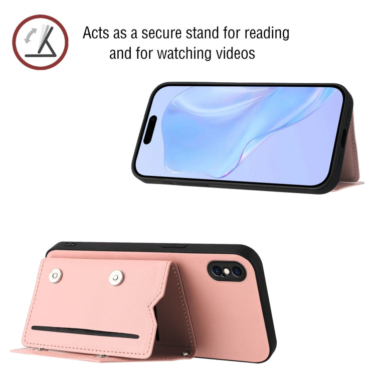 For iPhone XS Max Skin Feel Four Card Slots Phone Case with Wrist Strap