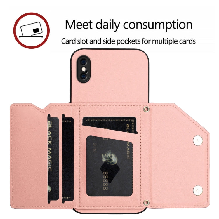 For iPhone XS Max Skin Feel Four Card Slots Phone Case with Wrist Strap