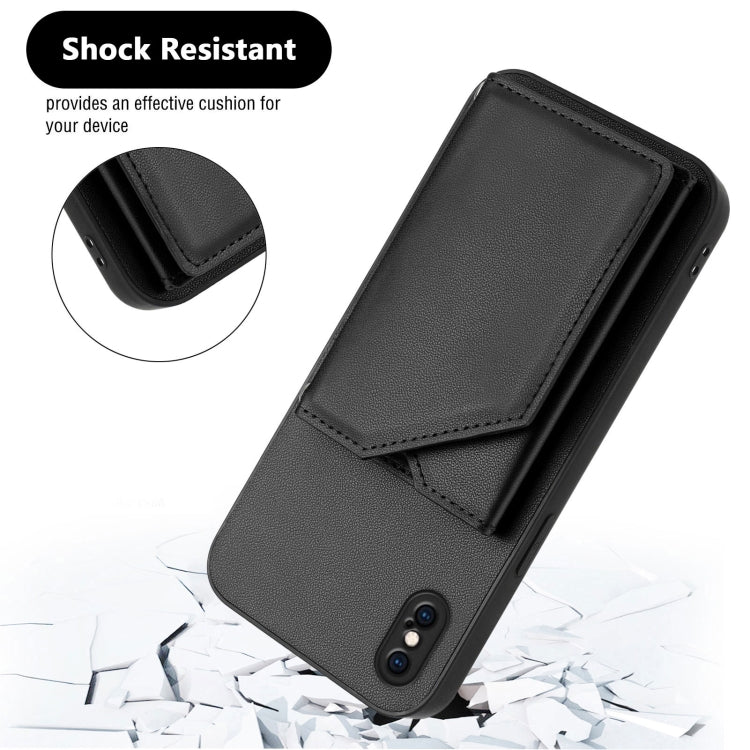 For iPhone XS Max Skin Feel Four Card Slots Phone Case with Wrist Strap