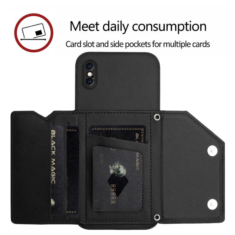 For iPhone XS Max Skin Feel Four Card Slots Phone Case with Wrist Strap