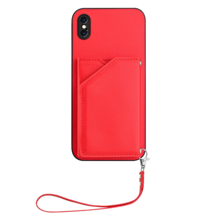 For iPhone XS Max Skin Feel Four Card Slots Phone Case with Wrist Strap