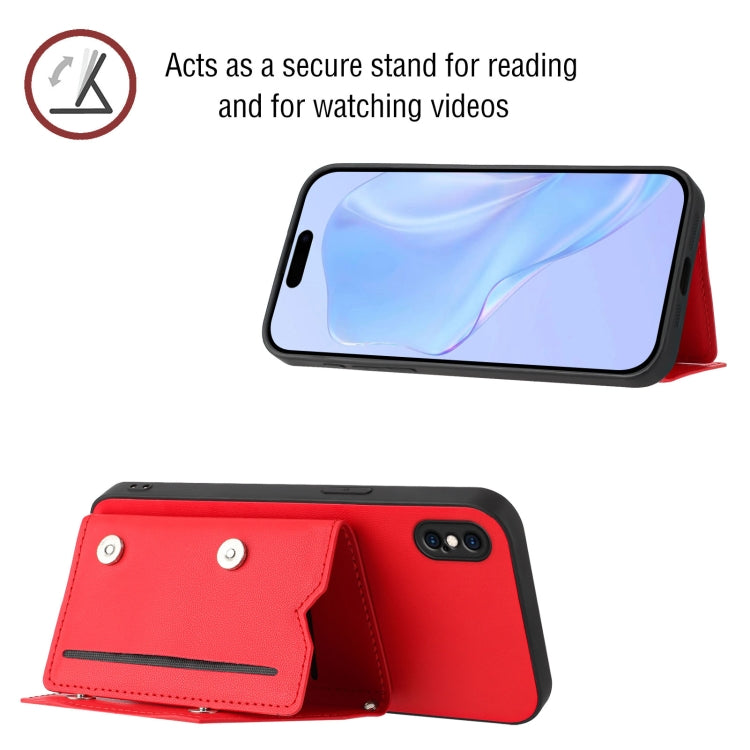 For iPhone XS Max Skin Feel Four Card Slots Phone Case with Wrist Strap