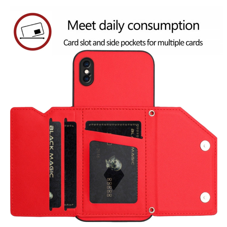 For iPhone XS Max Skin Feel Four Card Slots Phone Case with Wrist Strap