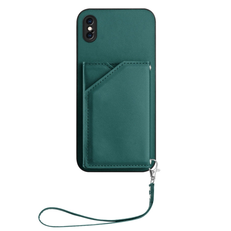 For iPhone XS Max Skin Feel Four Card Slots Phone Case with Wrist Strap