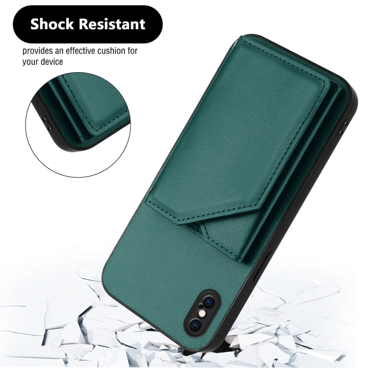 For iPhone XS Max Skin Feel Four Card Slots Phone Case with Wrist Strap