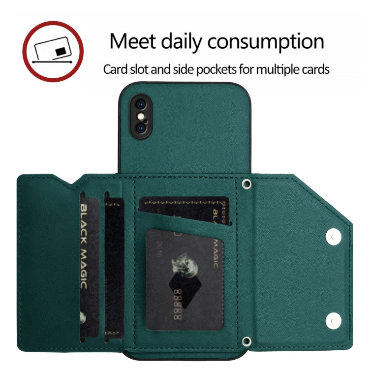 For iPhone XS Max Skin Feel Four Card Slots Phone Case with Wrist Strap