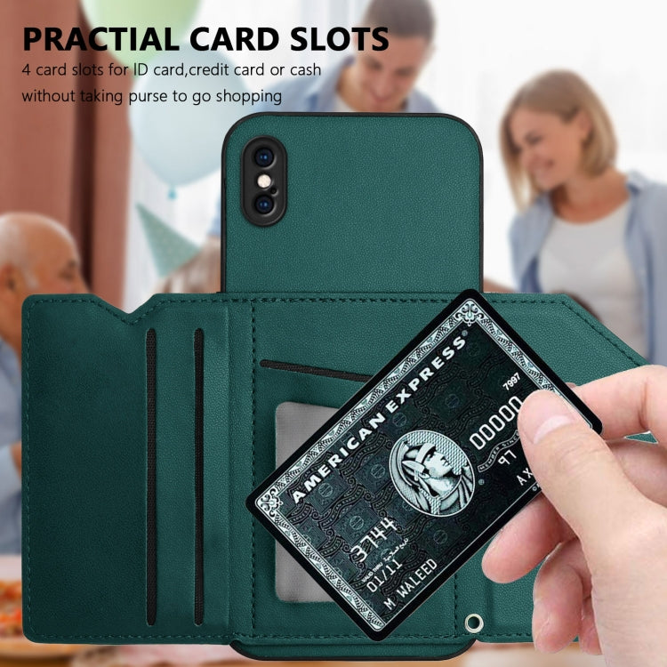 For iPhone XS Max Skin Feel Four Card Slots Phone Case with Wrist Strap