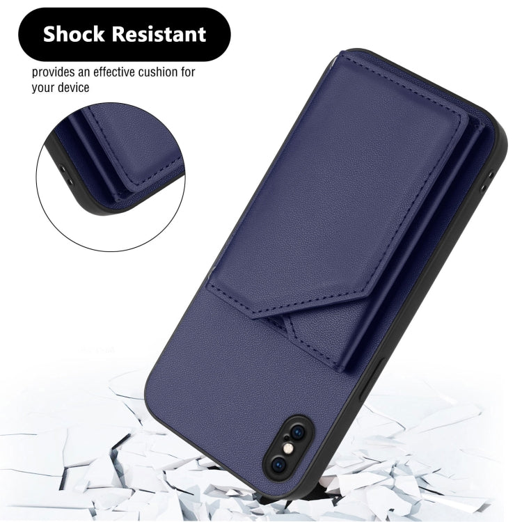 For iPhone XS Max Skin Feel Four Card Slots Phone Case with Wrist Strap