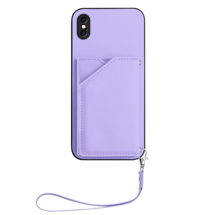 For iPhone XS Max Skin Feel Four Card Slots Phone Case with Wrist Strap
