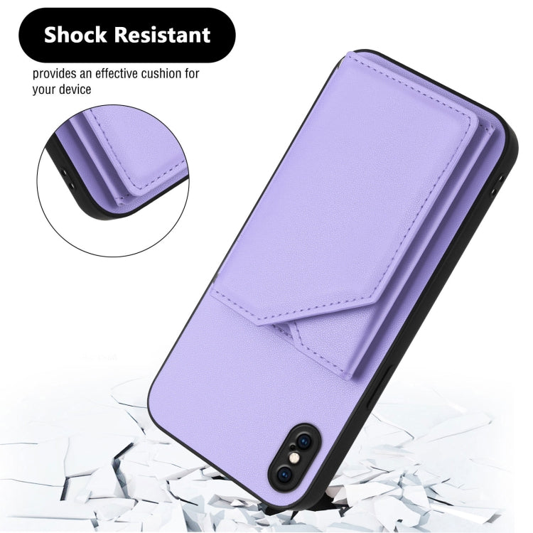 For iPhone XS Max Skin Feel Four Card Slots Phone Case with Wrist Strap