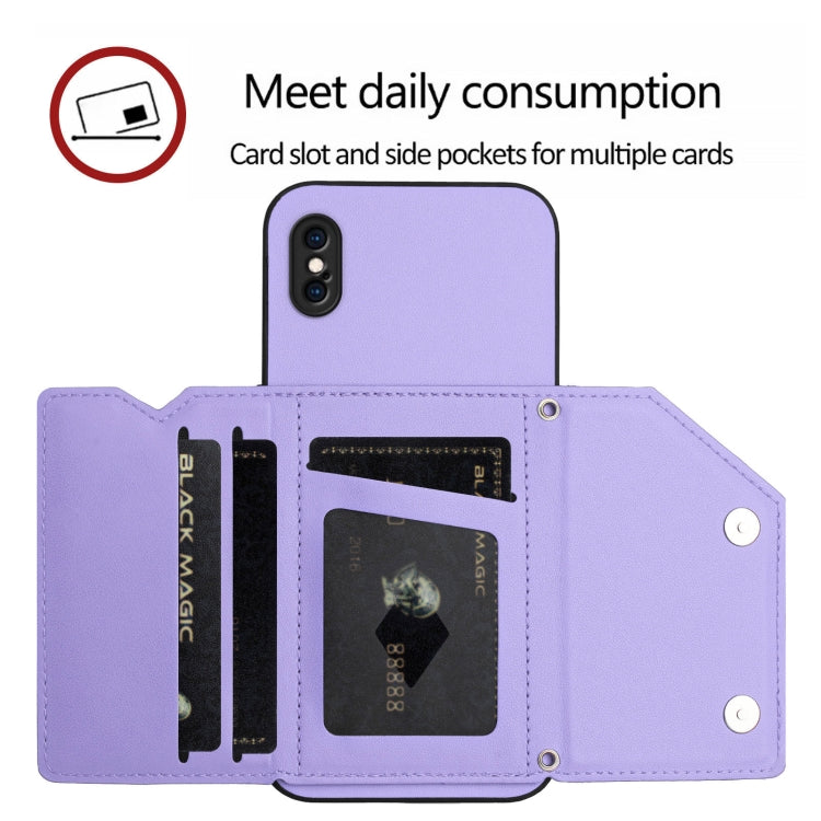 For iPhone XS Max Skin Feel Four Card Slots Phone Case with Wrist Strap