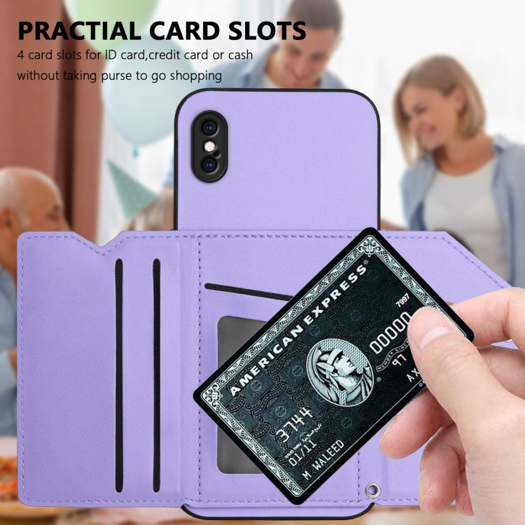 For iPhone XS Max Skin Feel Four Card Slots Phone Case with Wrist Strap