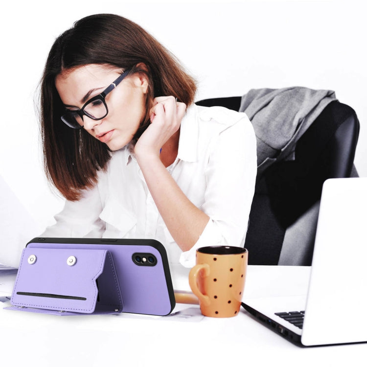 For iPhone XS Max Skin Feel Four Card Slots Phone Case with Wrist Strap