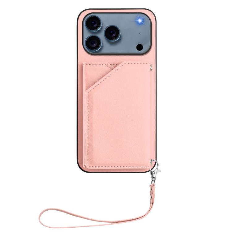 For iPhone 17 Pro Skin Feel Four Card Slots Phone Case with Wrist Strap
