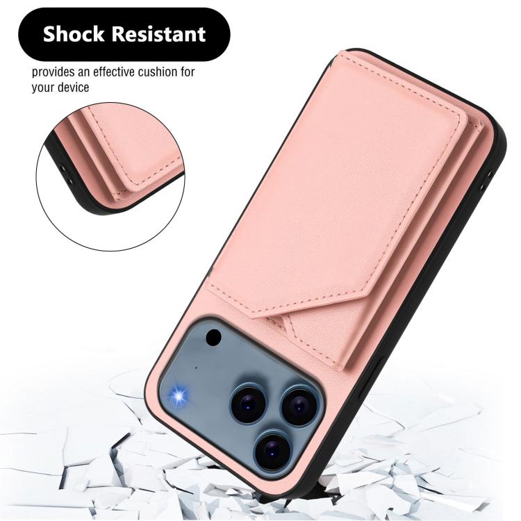 For iPhone 17 Pro Skin Feel Four Card Slots Phone Case with Wrist Strap