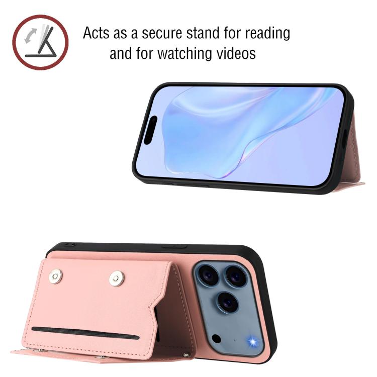 For iPhone 17 Pro Skin Feel Four Card Slots Phone Case with Wrist Strap