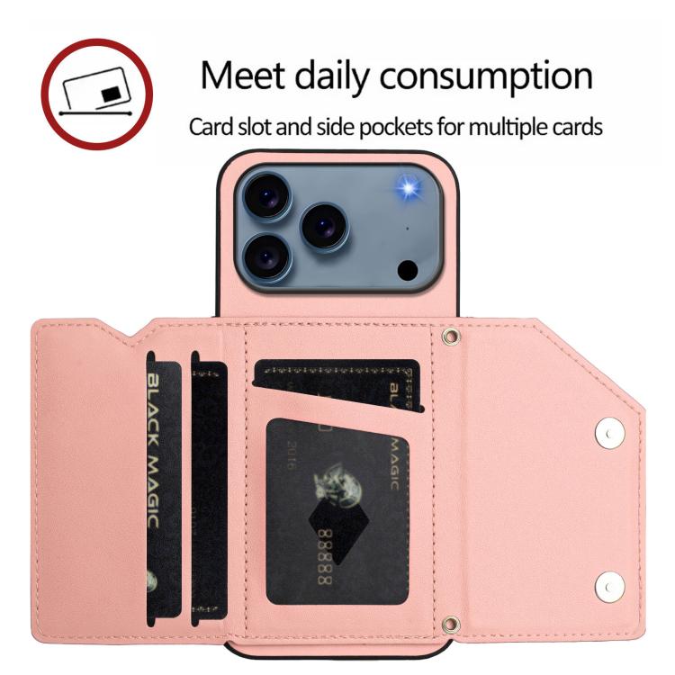 For iPhone 17 Pro Skin Feel Four Card Slots Phone Case with Wrist Strap