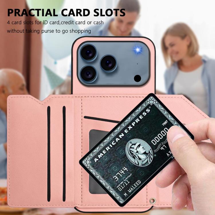 For iPhone 17 Pro Skin Feel Four Card Slots Phone Case with Wrist Strap