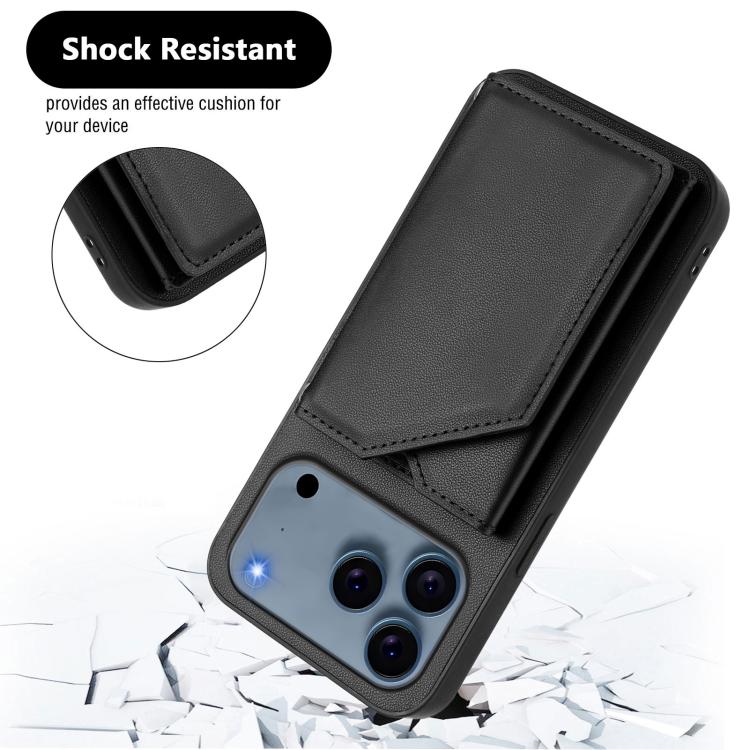 For iPhone 17 Pro Skin Feel Four Card Slots Phone Case with Wrist Strap