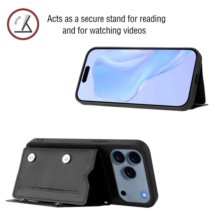 For iPhone 17 Pro Skin Feel Four Card Slots Phone Case with Wrist Strap