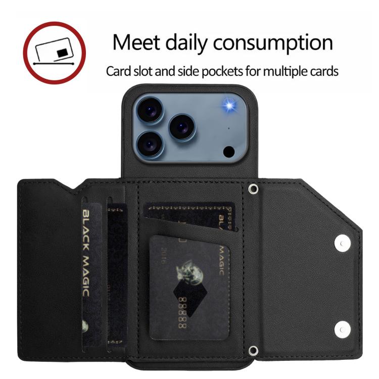 For iPhone 17 Pro Skin Feel Four Card Slots Phone Case with Wrist Strap