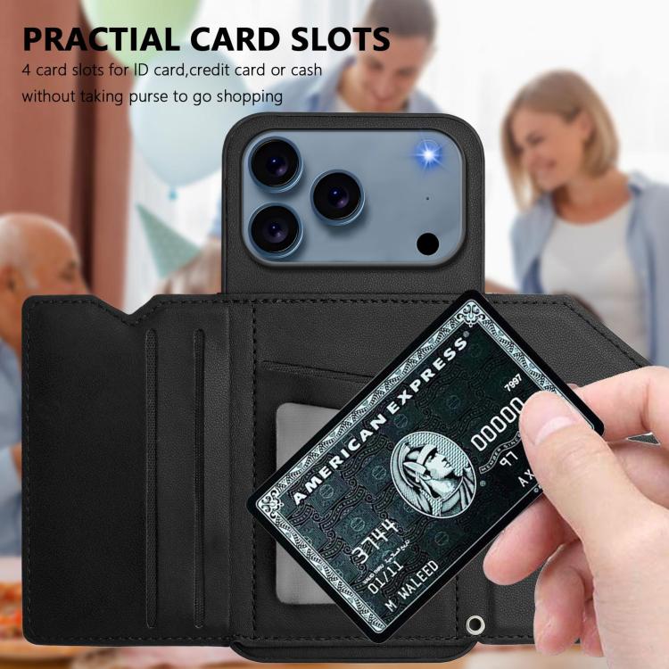 For iPhone 17 Pro Skin Feel Four Card Slots Phone Case with Wrist Strap